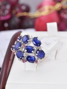 Genuine Natural Blue Sapphire Ring 925 Sterling Silver, sz 7